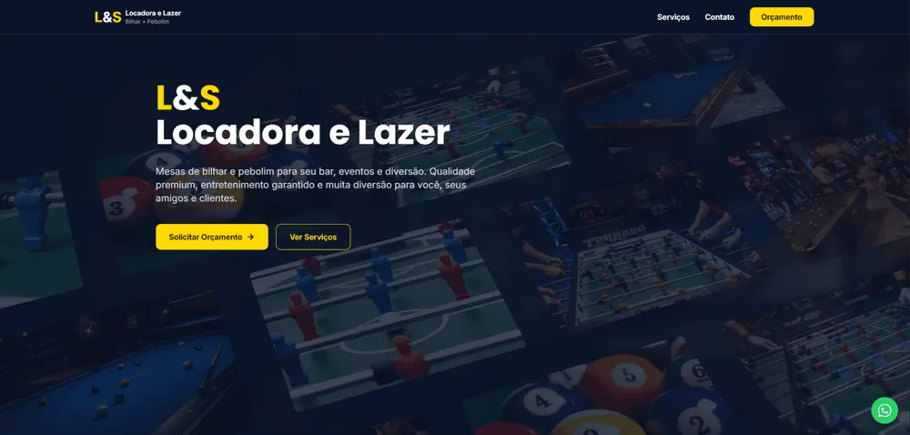 Landing page de bilhar, pebolim, jogos e acessórios