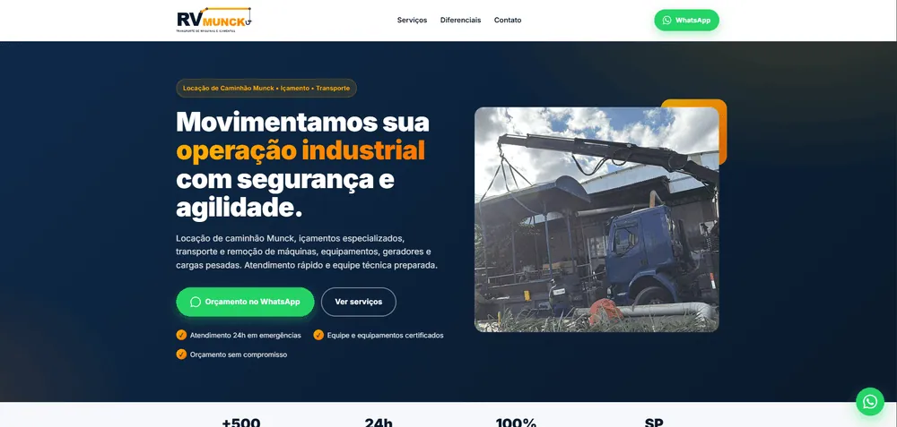 Landing page de caminhão Munck